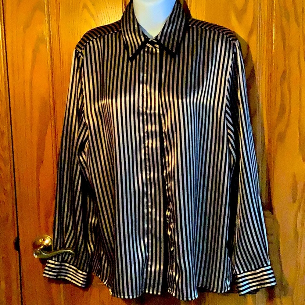 K Arnold vintage blouse.  Black and gold stripes. Sz S